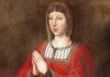 Kastylia i León popiera beatyfikację Izabeli Katolickiej i współpracę z Kościołem Historyczny portret królowej Izabeli I Katolickiej w czerwonej szacie i welonie, z dłońmi złożonymi do modlitwy, na ciemnym tle. Malowidło nieznanego autora.