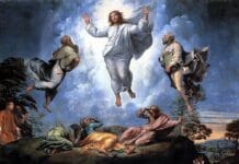 Przemienienie Pańskie: Chrystus potwierdza swoje ostateczne zwycięstwo Obraz Rafaela „Przemienienie Pańskie”: Chrystus jaśnieje w białych szatach nad górą Tabor między Mojżeszem a Eliaszem, a apostołowie osłaniają twarze