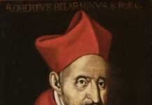 Św. Robert Bellarmin: jezuicki geniusz w purpurze, który odmówił bieli papieskiej Portret św. Roberta Bellarmina, jezuickiego kardynała i Doktora Kościoła, w purpurowej sutannie, autorstwa anonimowego malarza włoskiej szkoły.