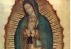 Biskupi USA: tilma z Guadalupe w każdej katedrze do 2031 roku Reprodukcja wizerunku Matki Bożej z Guadalupe z tilmy: Maryja ze złożonymi rękami, w turkusowym płaszczu w złote gwiazdy, na półksiężycu wśród promieni
